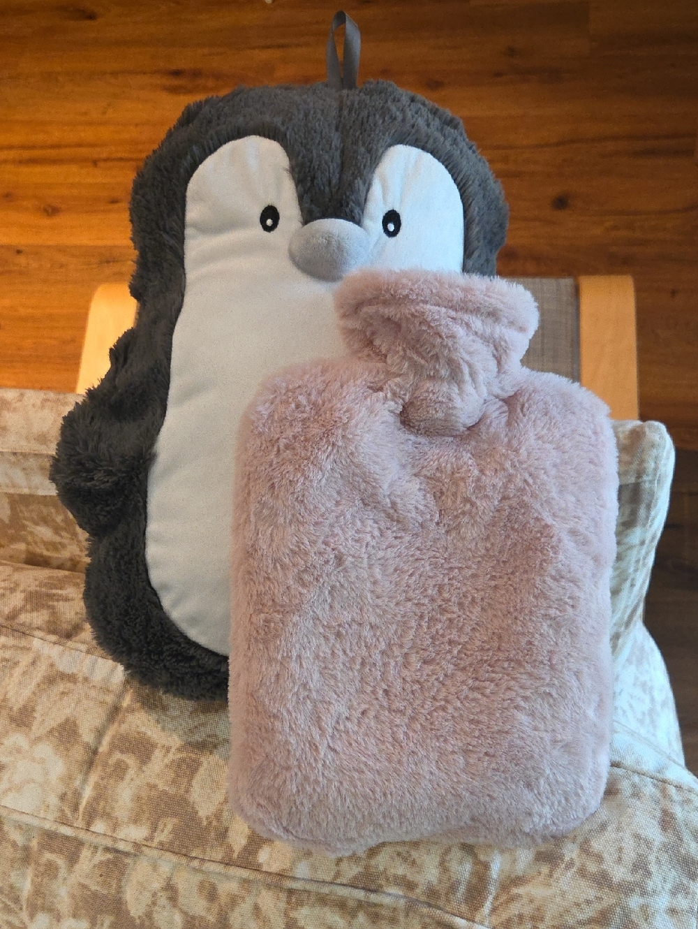Penguin + Soft Pink Fuzzy Hot Water Bottle with Cover